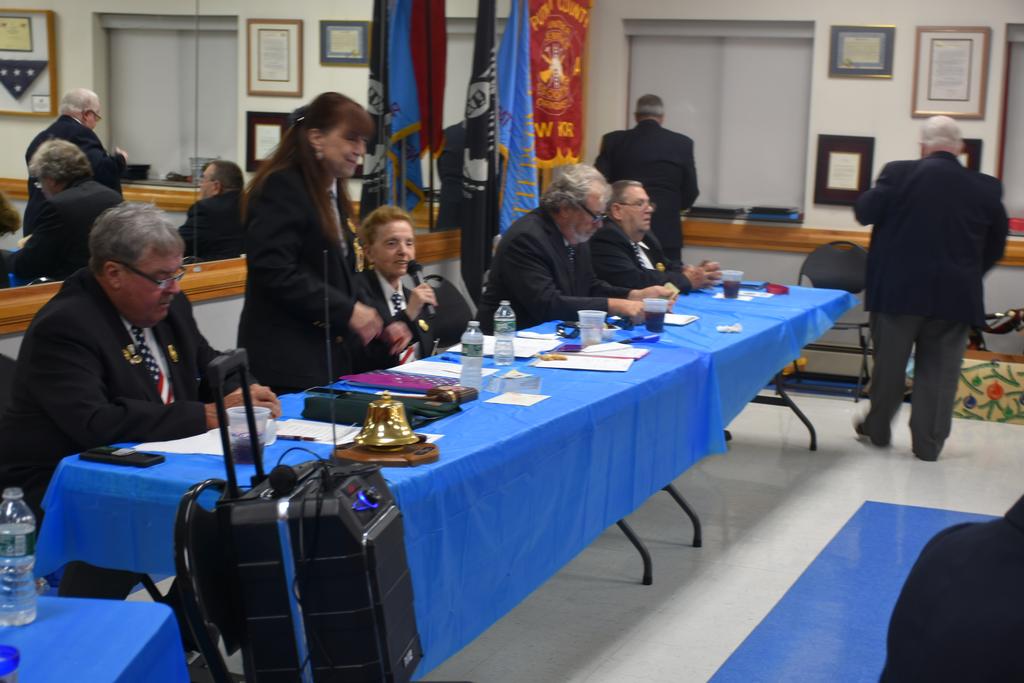 (L-R) 1VP  Jim Croughan, Pres. LuAnn Edele, Secretary Marie Delawder, FinSecy Mike Doherty, Treasurer George Hill and far right back-facing, Sgt-at-Arms Peter Madden